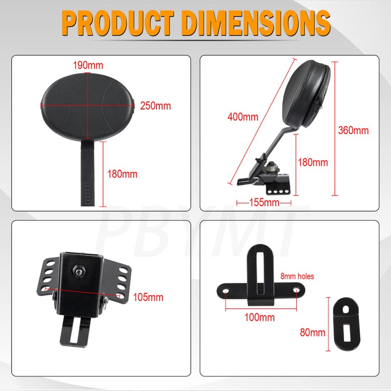 PBYMT Adjustable Plug-in Driver Backrest Rider Backrest Kit Compatible for Harley Touring Road King Street Glide Electra Glide 1997-2024 - Image 2